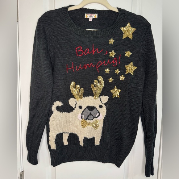 Poof! Sweaters - Christmas Sweater Ugly Embroidered Sequin Pug - SKU 1093
